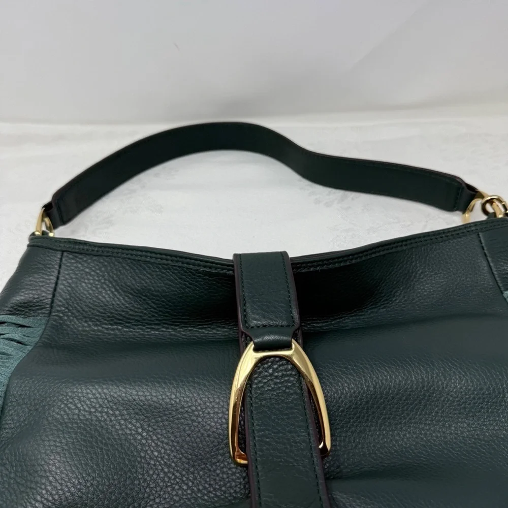 Gilli Genuine Leather Fringe Shoulder Bag – Green Hobo Tote with Tassel Detail